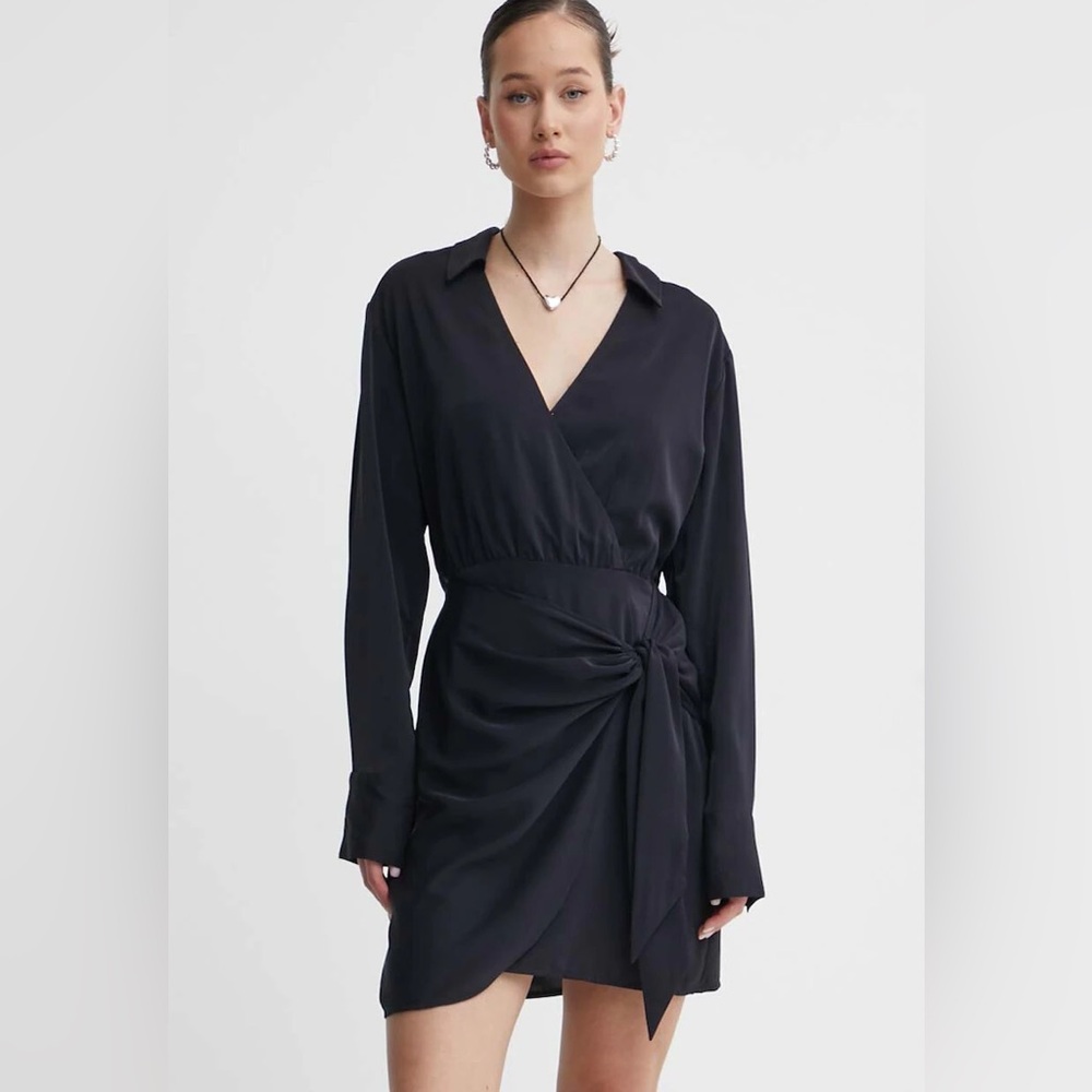 Abercrombie and Fitch Black Satin Collared Wrap dress